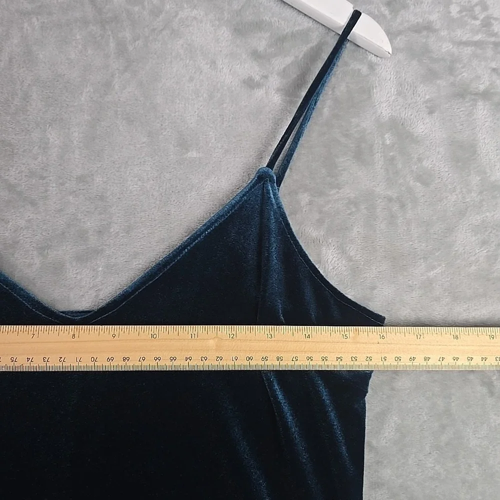 7 Seven For All Mankind Spaghetti Strap Velvet Midi Dress Dark Turquoise Blue Sm